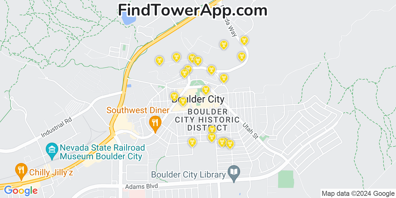 AT&T 4G/5G cell tower coverage map Boulder City, Nevada