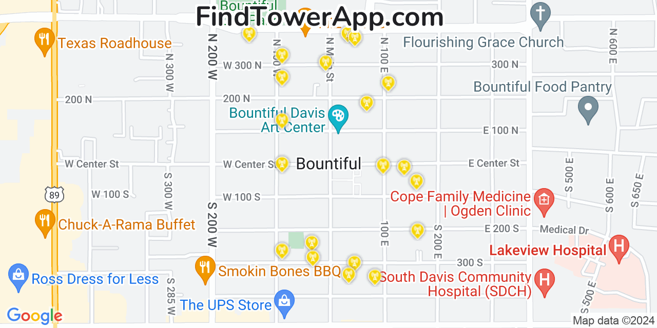 Verizon 4G/5G cell tower coverage map Bountiful, Utah