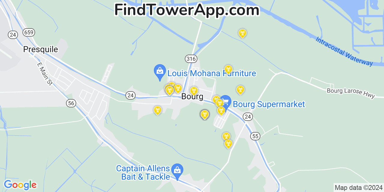 AT&T 4G/5G cell tower coverage map Bourg, Louisiana