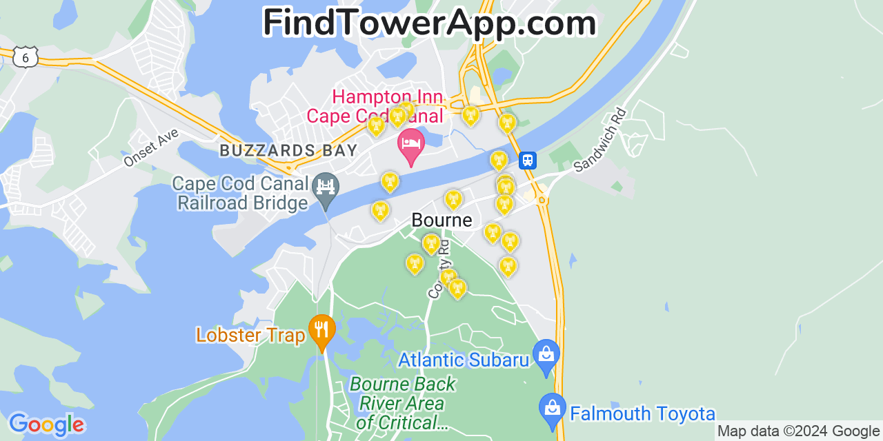 AT&T 4G/5G cell tower coverage map Bourne, Massachusetts