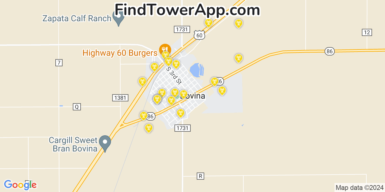 AT&T 4G/5G cell tower coverage map Bovina, Texas