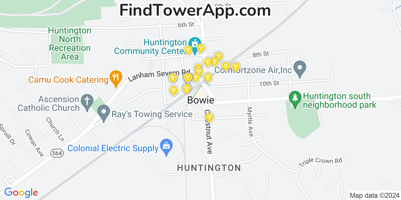 AT&T 4G/5G cell tower coverage map Bowie, Maryland