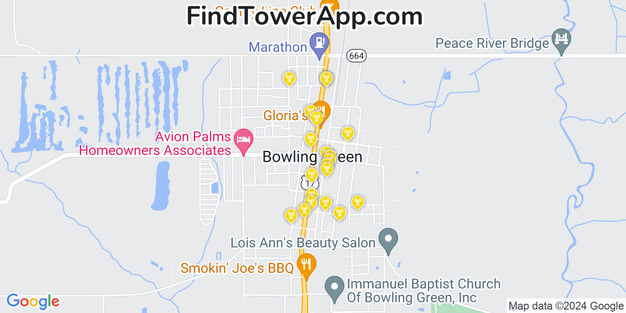 AT&T 4G/5G cell tower coverage map Bowling Green, Florida