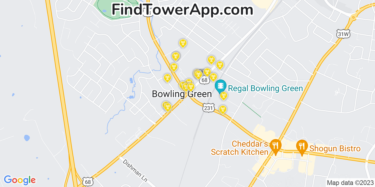 AT&T 4G/5G cell tower coverage map Bowling Green, Kentucky
