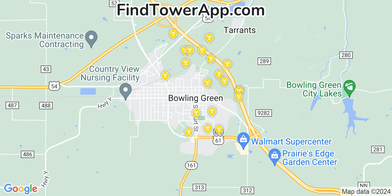 AT&T 4G/5G cell tower coverage map Bowling Green, Missouri