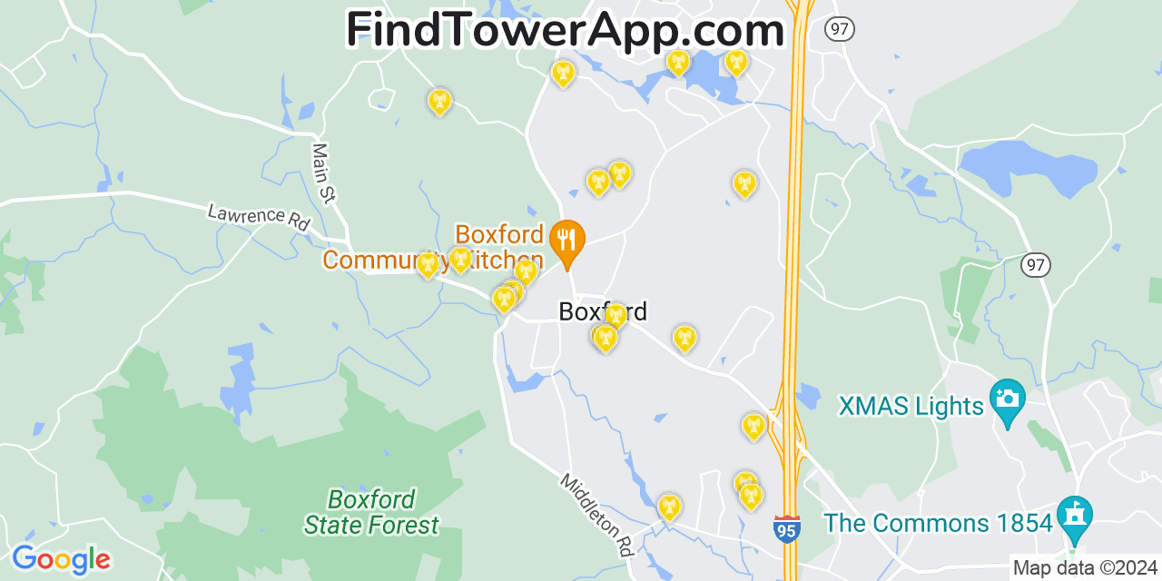AT&T 4G/5G cell tower coverage map Boxford, Massachusetts