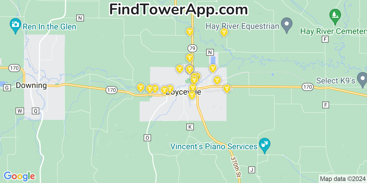 AT&T 4G/5G cell tower coverage map Boyceville, Wisconsin