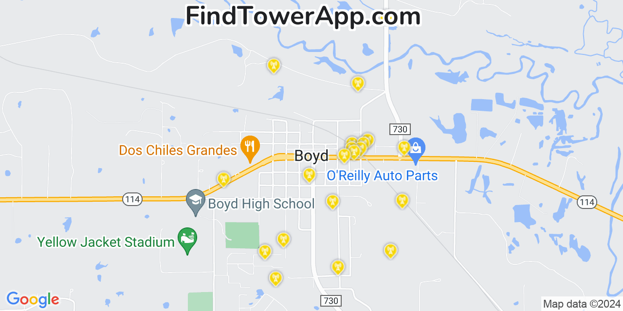 Verizon 4G/5G cell tower coverage map Boyd, Texas