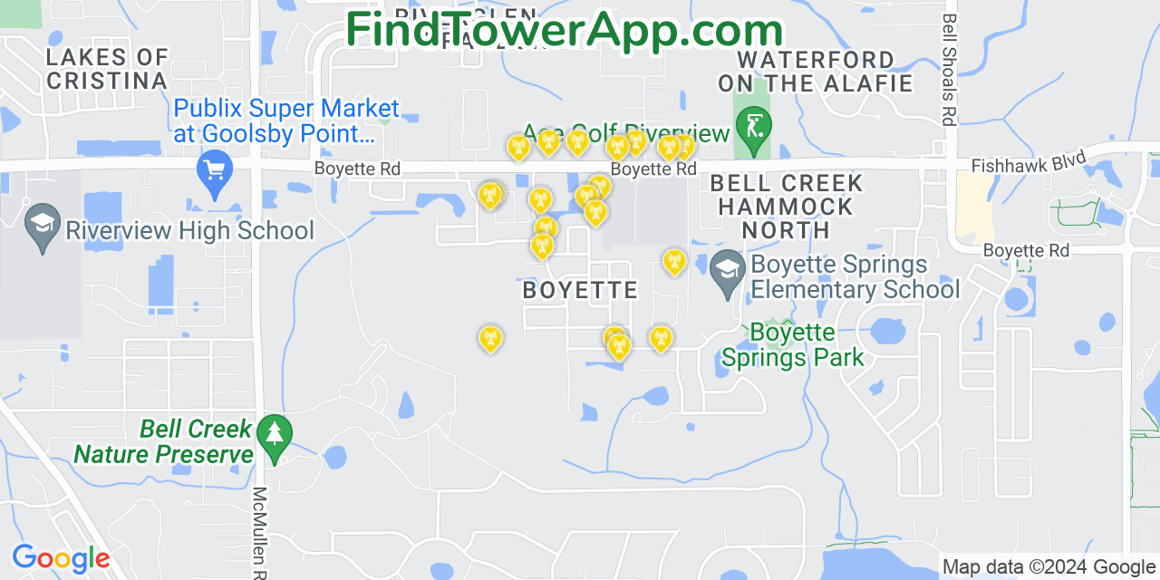 AT&T 4G/5G cell tower coverage map Boyette, Florida