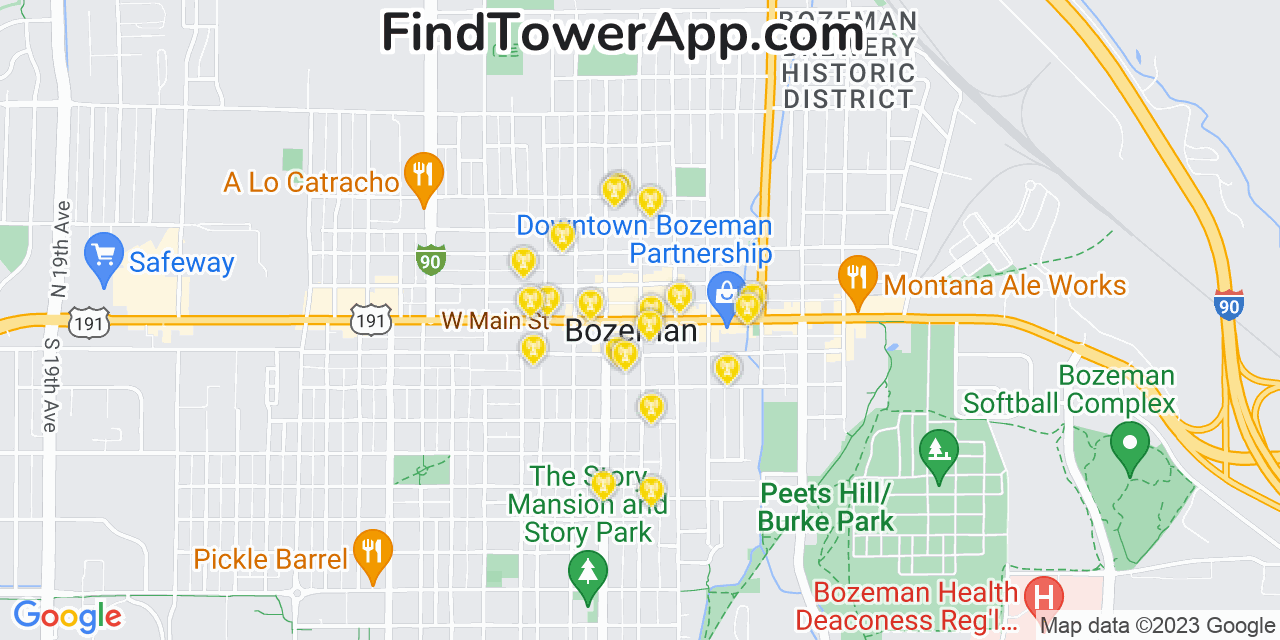 AT&T 4G/5G cell tower coverage map Bozeman, Montana