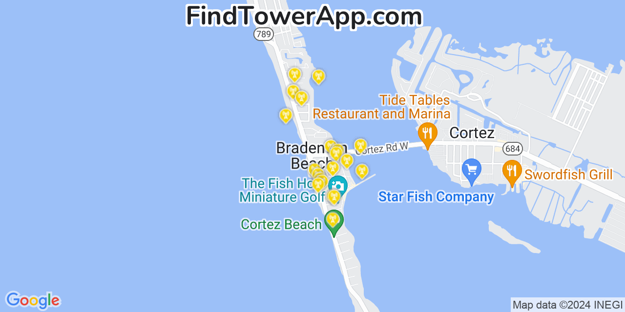 AT&T 4G/5G cell tower coverage map Bradenton Beach, Florida