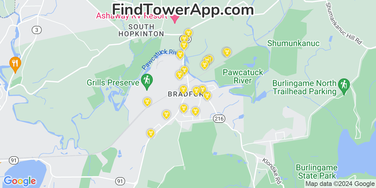 Verizon 4G/5G cell tower coverage map Bradford, Rhode Island