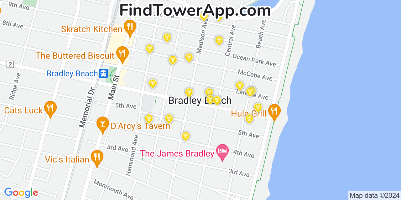 AT&T 4G/5G cell tower coverage map Bradley Beach, New Jersey