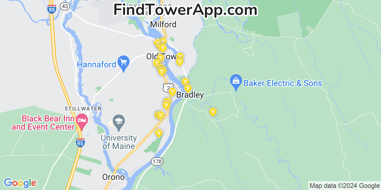 AT&T 4G/5G cell tower coverage map Bradley, Maine