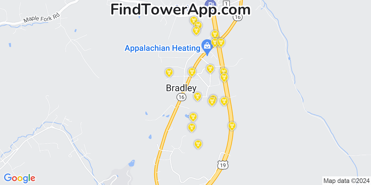AT&T 4G/5G cell tower coverage map Bradley, West Virginia