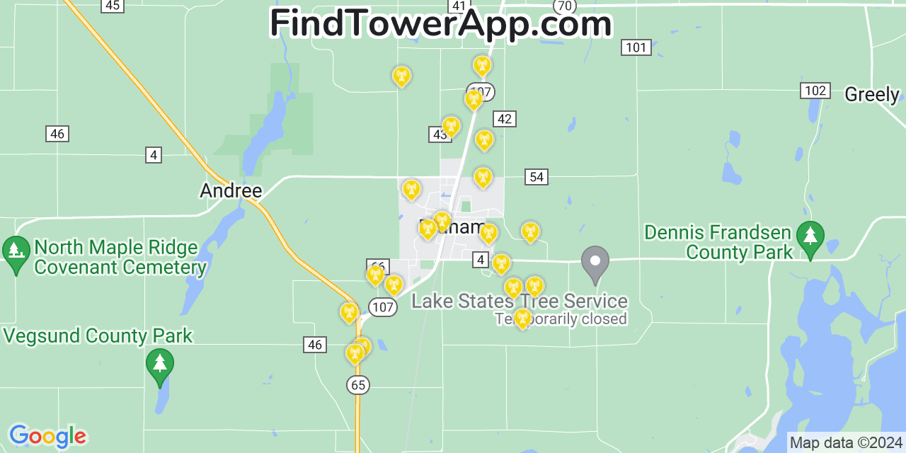 AT&T 4G/5G cell tower coverage map Braham, Minnesota