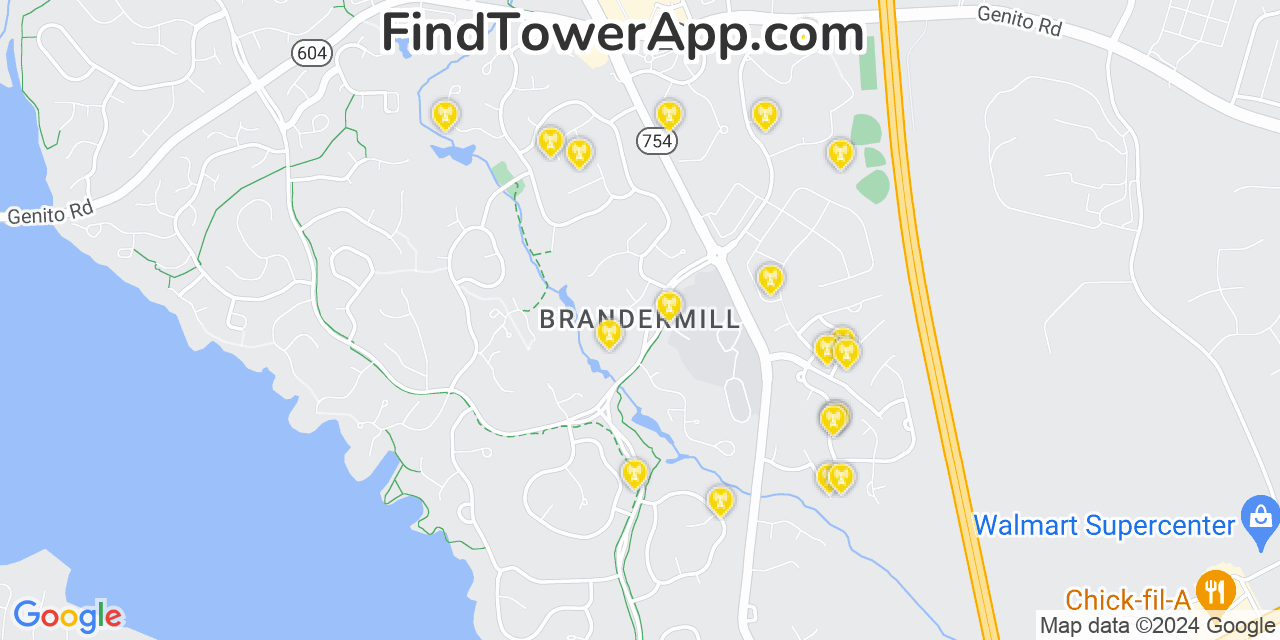 AT&T 4G/5G cell tower coverage map Brandermill, Virginia