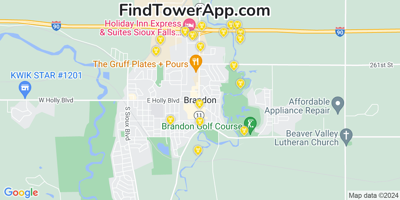 AT&T 4G/5G cell tower coverage map Brandon, South Dakota