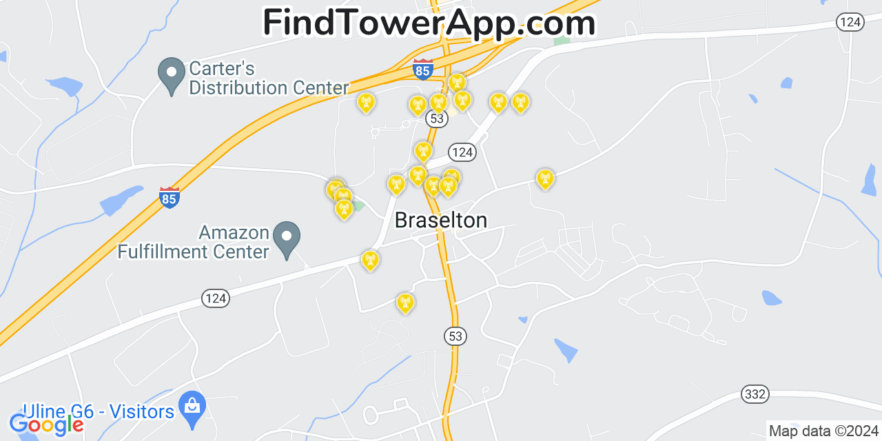 AT&T 4G/5G cell tower coverage map Braselton, Georgia