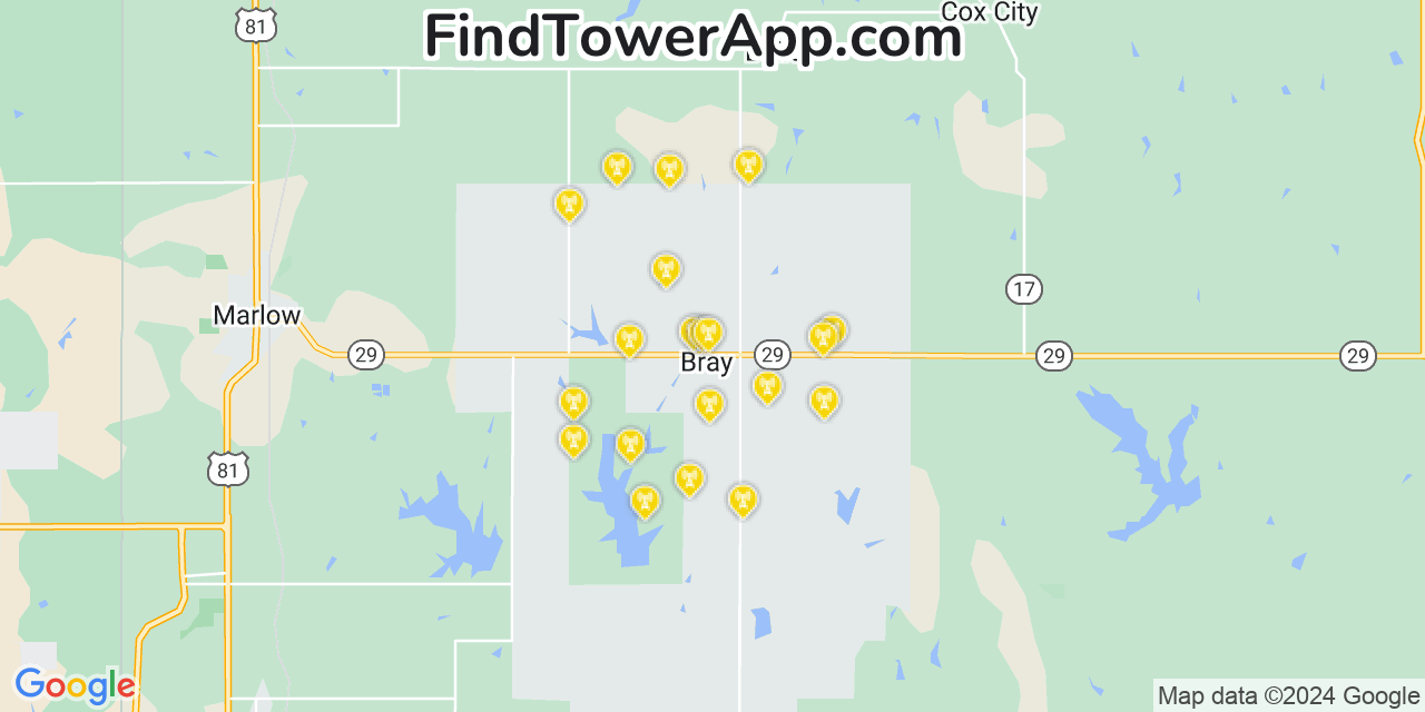 AT&T 4G/5G cell tower coverage map Bray, Oklahoma