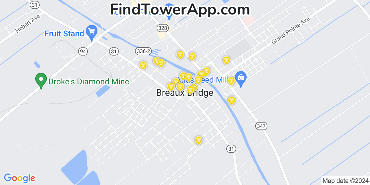 AT&T 4G/5G cell tower coverage map Breaux Bridge, Louisiana