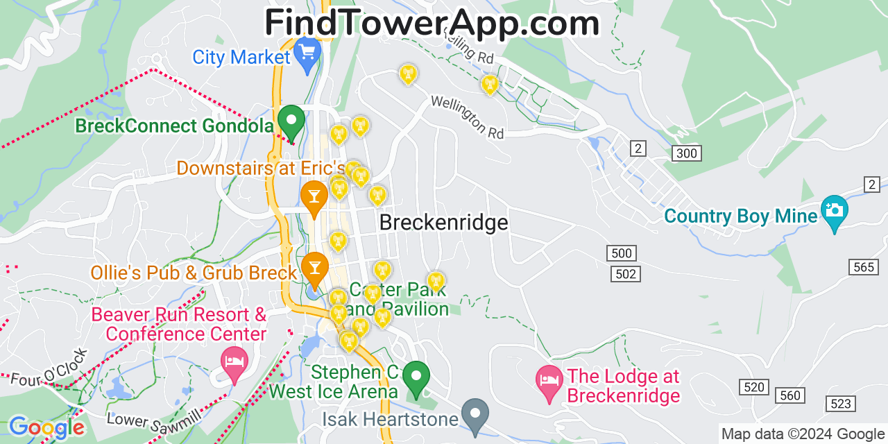 AT&T 4G/5G cell tower coverage map Breckenridge, Colorado