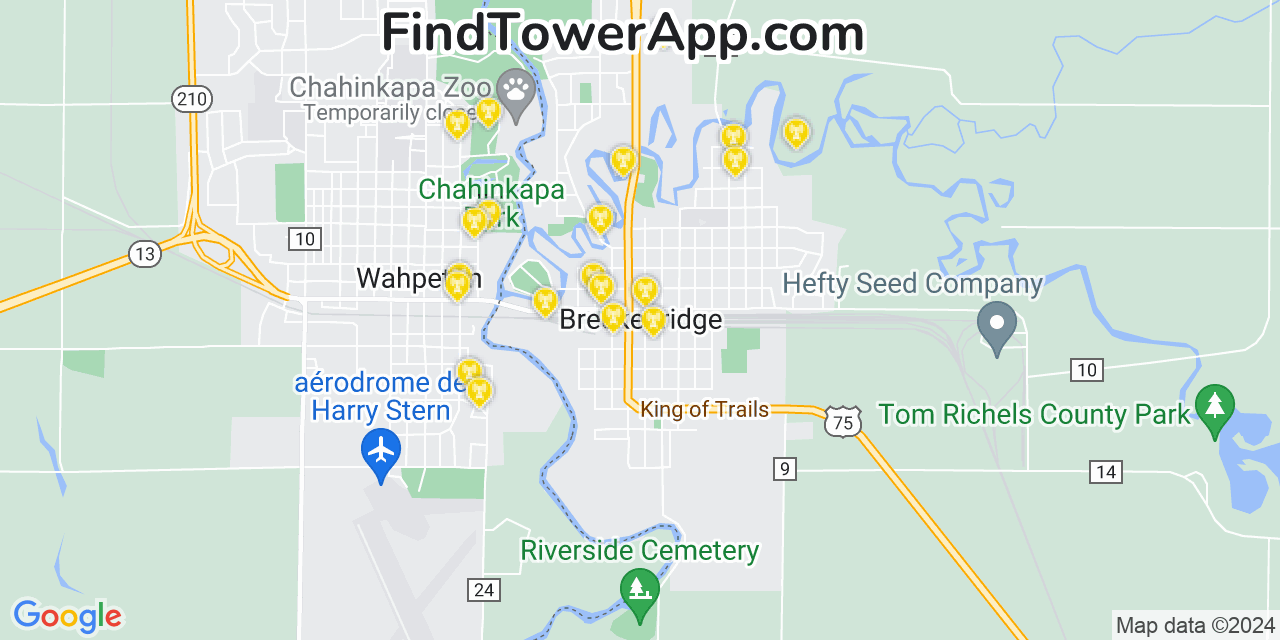 AT&T 4G/5G cell tower coverage map Breckenridge, Minnesota