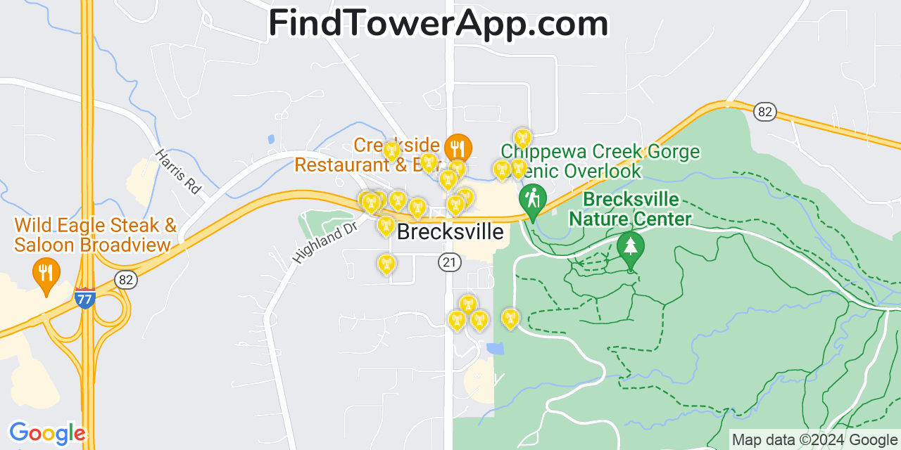 AT&T 4G/5G cell tower coverage map Brecksville, Ohio