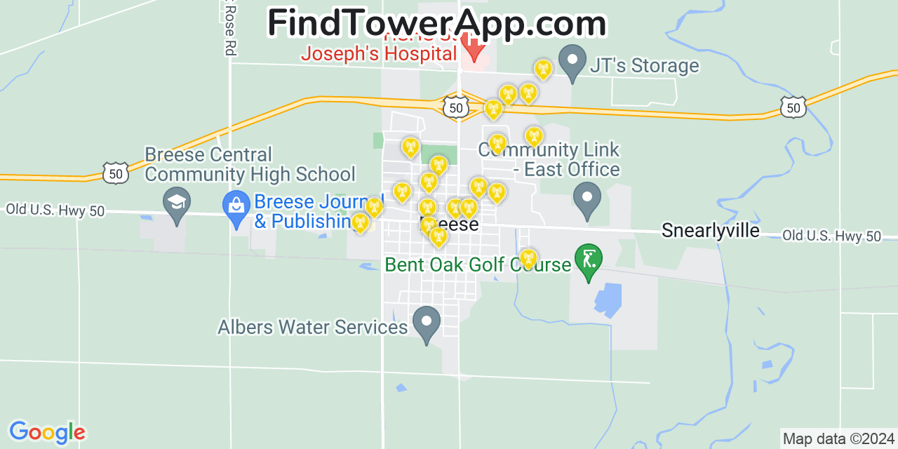 AT&T 4G/5G cell tower coverage map Breese, Illinois