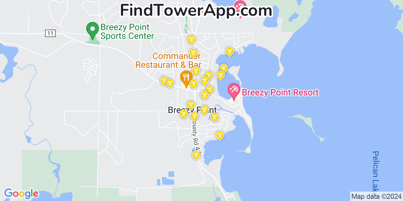 AT&T 4G/5G cell tower coverage map Breezy Point, Minnesota
