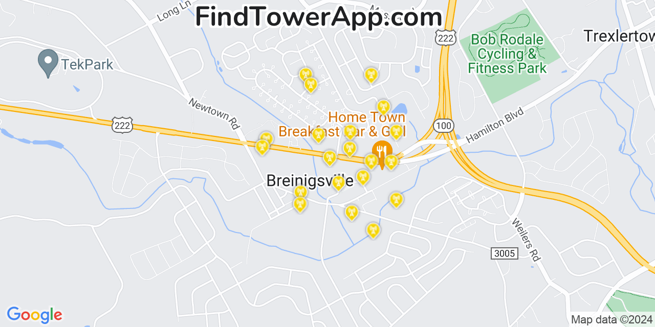Verizon 4G/5G cell tower coverage map Breinigsville, Pennsylvania