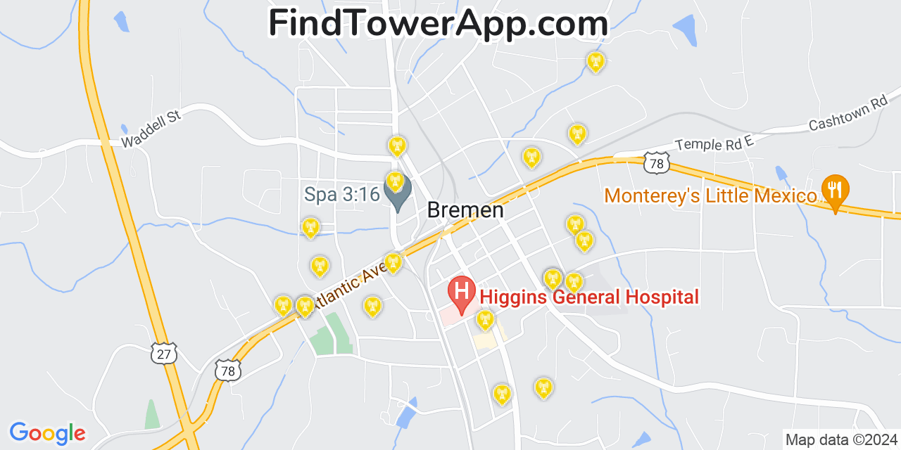 AT&T 4G/5G cell tower coverage map Bremen, Georgia