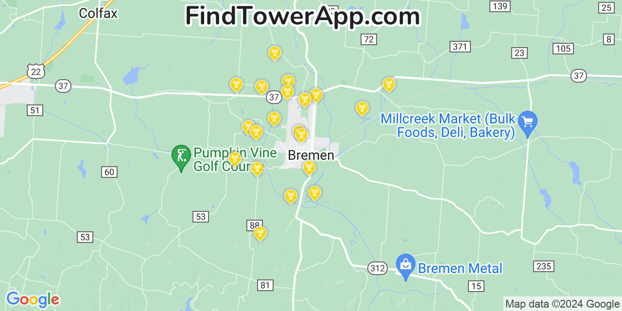 AT&T 4G/5G cell tower coverage map Bremen, Ohio