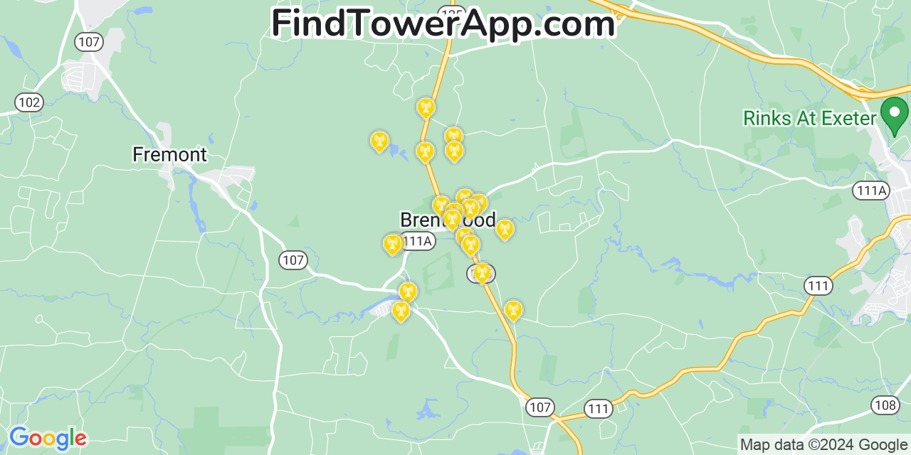 AT&T 4G/5G cell tower coverage map Brentwood, New Hampshire