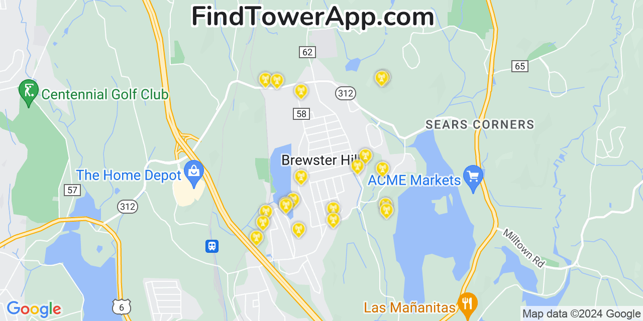 AT&T 4G/5G cell tower coverage map Brewster Hill, New York
