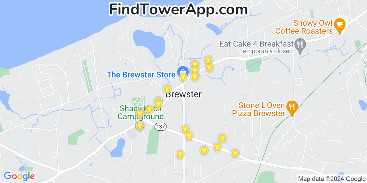 AT&T 4G/5G cell tower coverage map Brewster, Massachusetts