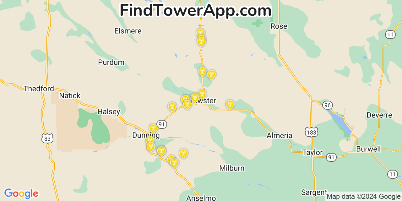AT&T 4G/5G cell tower coverage map Brewster, Nebraska