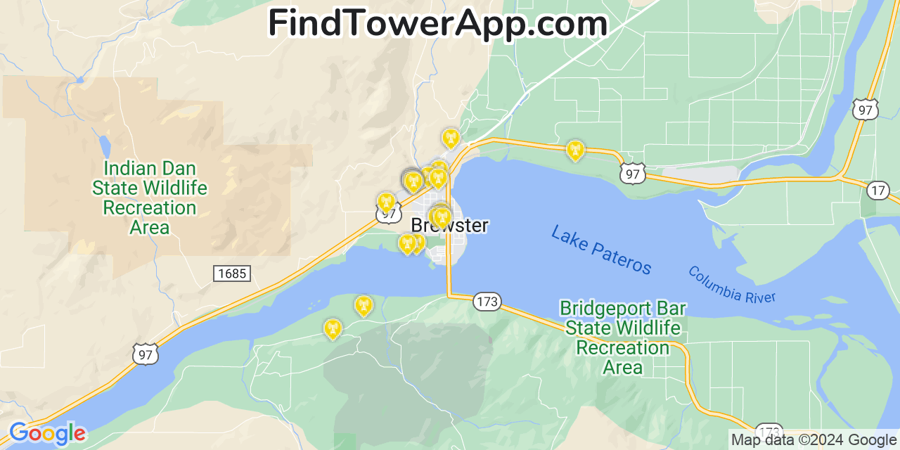 AT&T 4G/5G cell tower coverage map Brewster, Washington