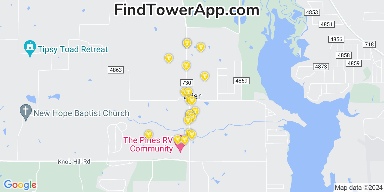 AT&T 4G/5G cell tower coverage map Briar, Texas