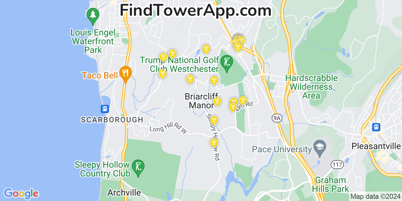 AT&T 4G/5G cell tower coverage map Briarcliff Manor, New York