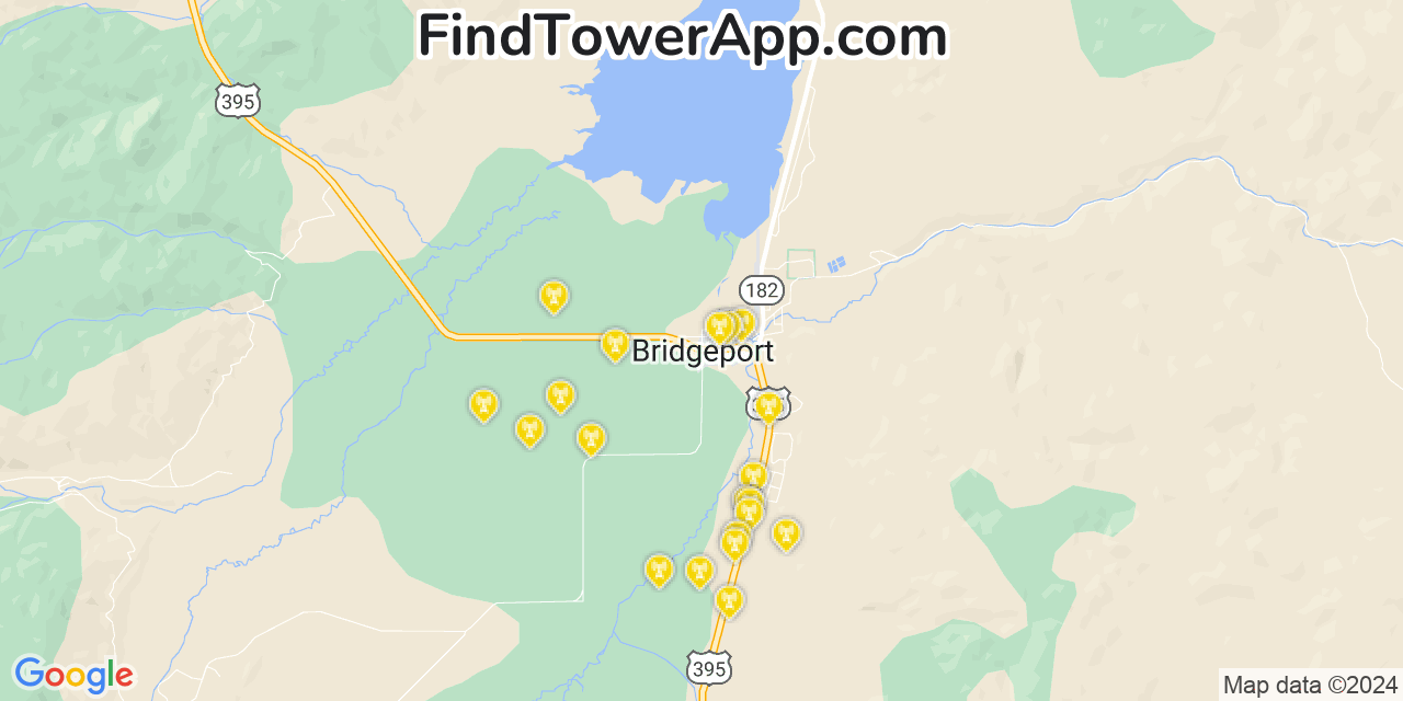AT&T 4G/5G cell tower coverage map Bridgeport, California