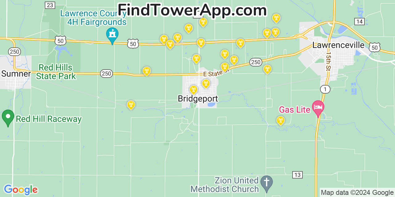 Verizon 4G/5G cell tower coverage map Bridgeport, Illinois