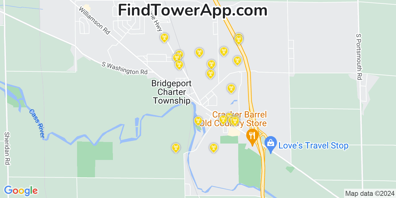 AT&T 4G/5G cell tower coverage map Bridgeport, Michigan