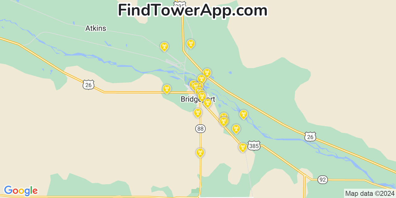 AT&T 4G/5G cell tower coverage map Bridgeport, Nebraska