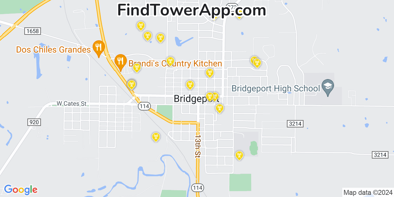 AT&T 4G/5G cell tower coverage map Bridgeport, Texas