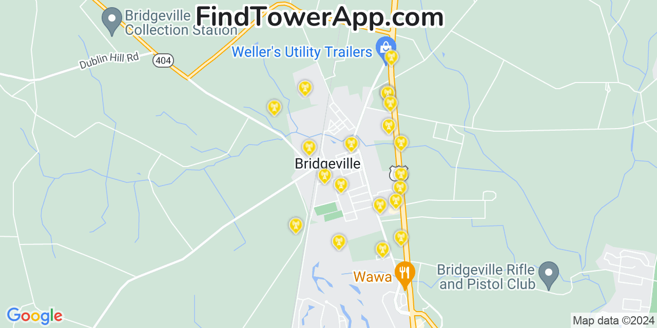 AT&T 4G/5G cell tower coverage map Bridgeville, Delaware