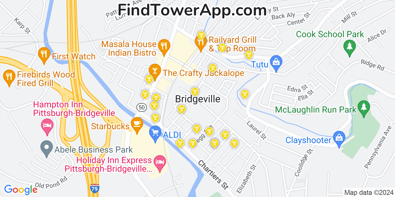 T-Mobile 4G/5G cell tower coverage map Bridgeville, Pennsylvania