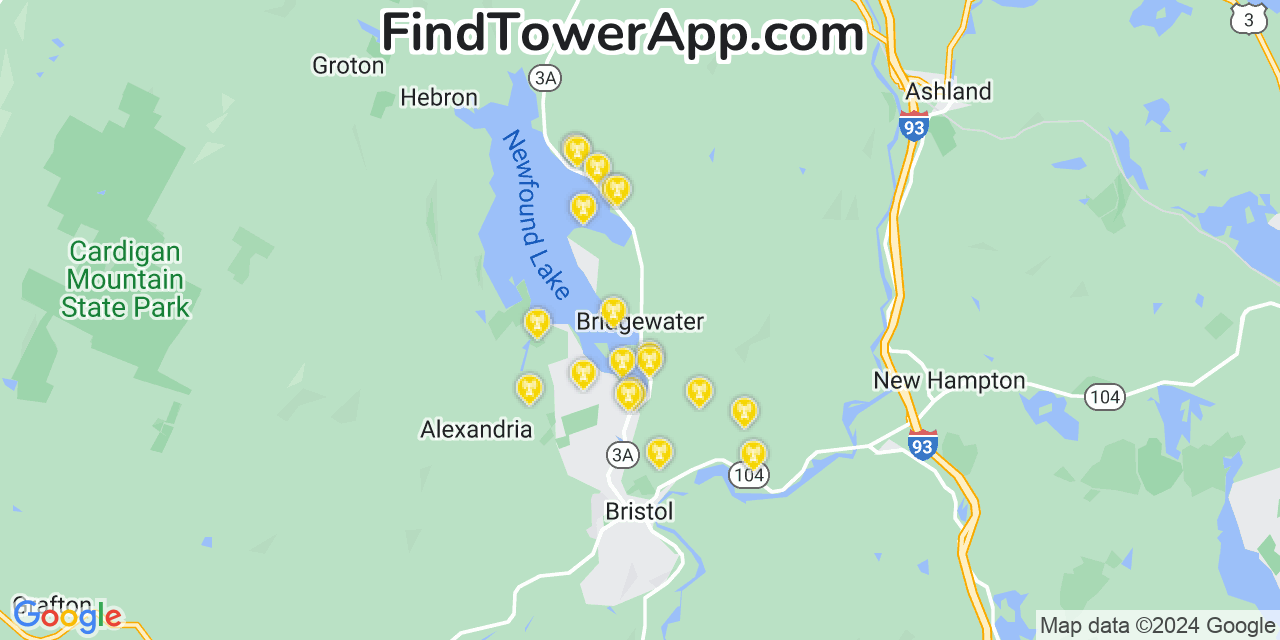 Verizon 4G/5G cell tower coverage map Bridgewater, New Hampshire