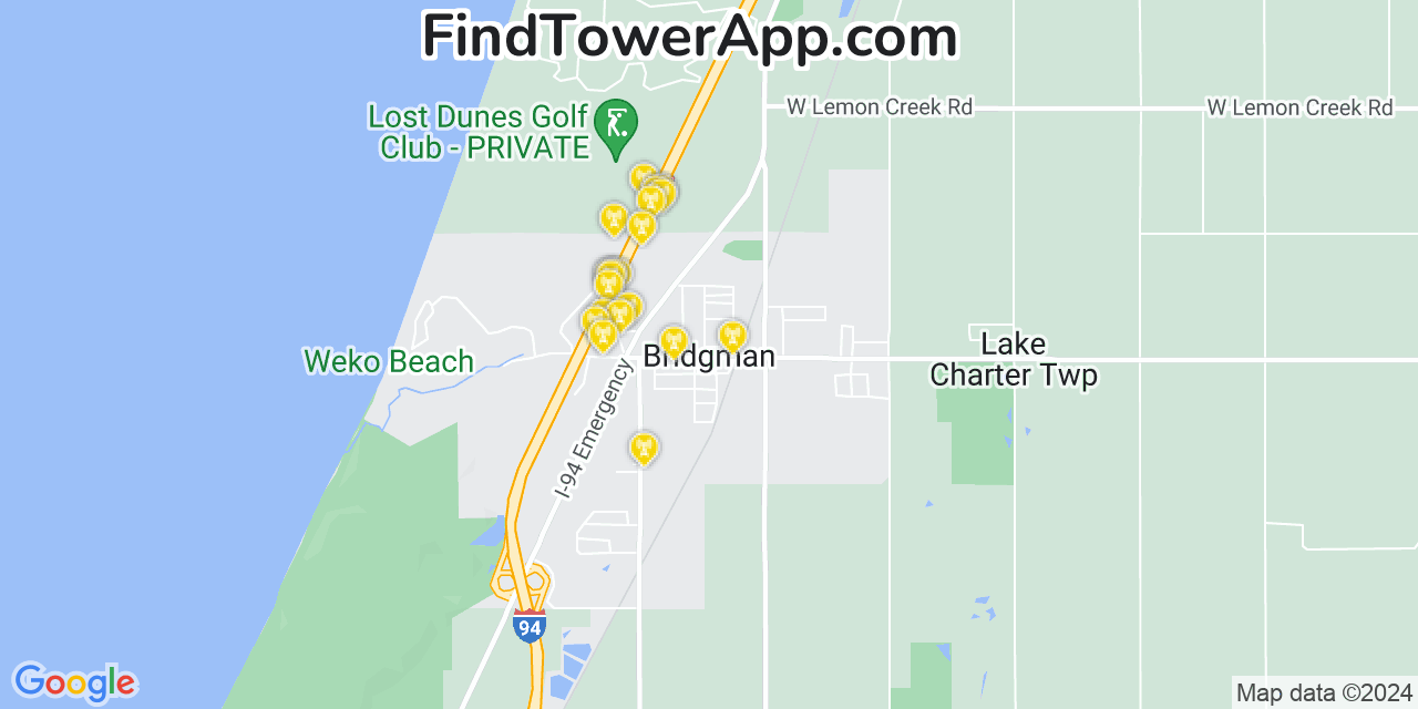 AT&T 4G/5G cell tower coverage map Bridgman, Michigan