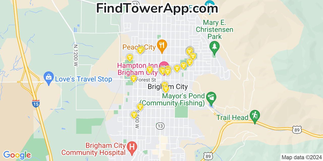 AT&T 4G/5G cell tower coverage map Brigham City, Utah